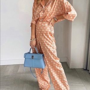 ZARA Satin Effect Palm Tree Pants XL